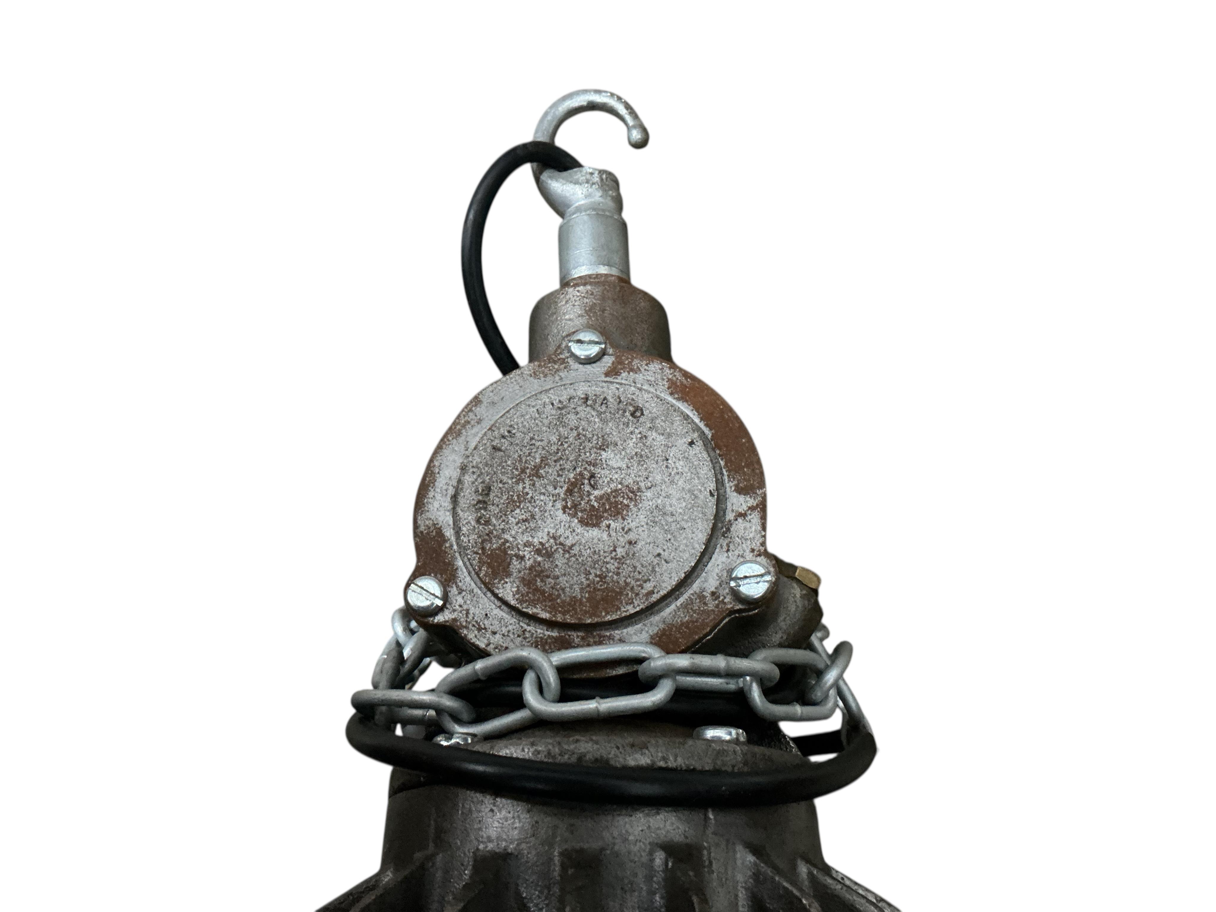A pair of GEC grey enamel pendant ceiling lights, diameter 45cm, height 46cm